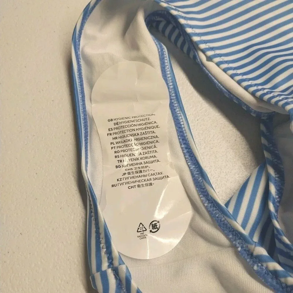 H&M Girls One Piece Swimsuit Blue White Striped NWT Size 16/18 12-14Y Nautical